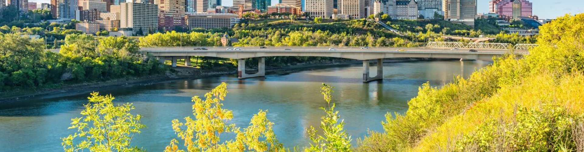 Scenic view of Edmonton skyline at sunset
