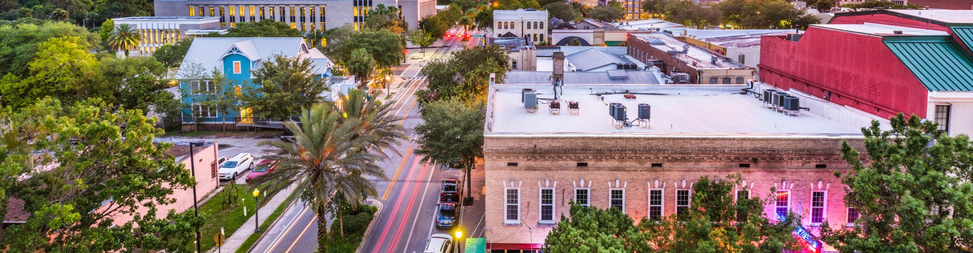 Scenic sunset over historic Gainesville, FL, US