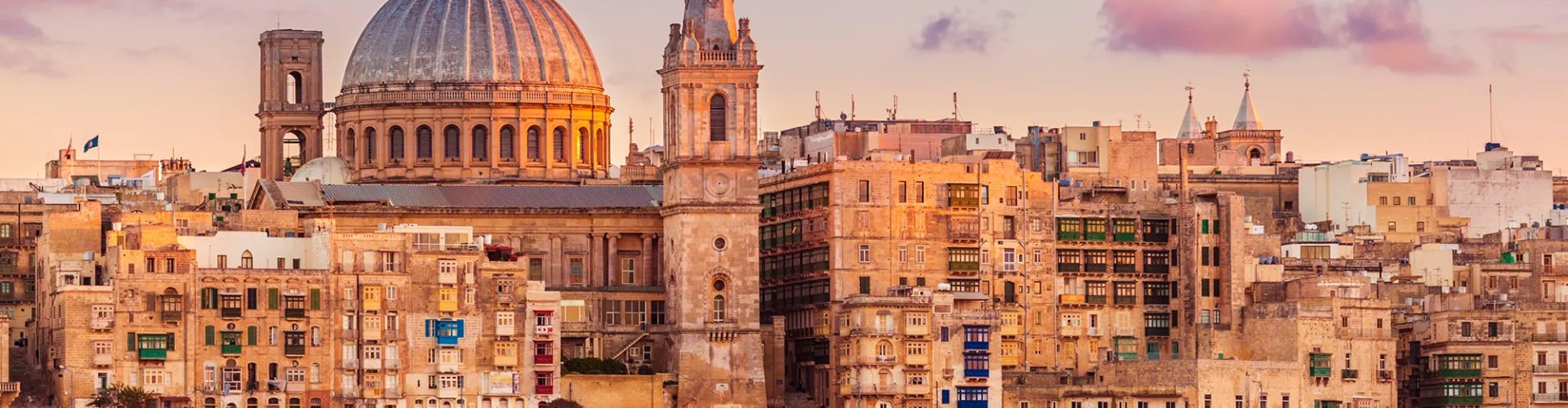 Historic view of Malta, MT skyline at sunset
