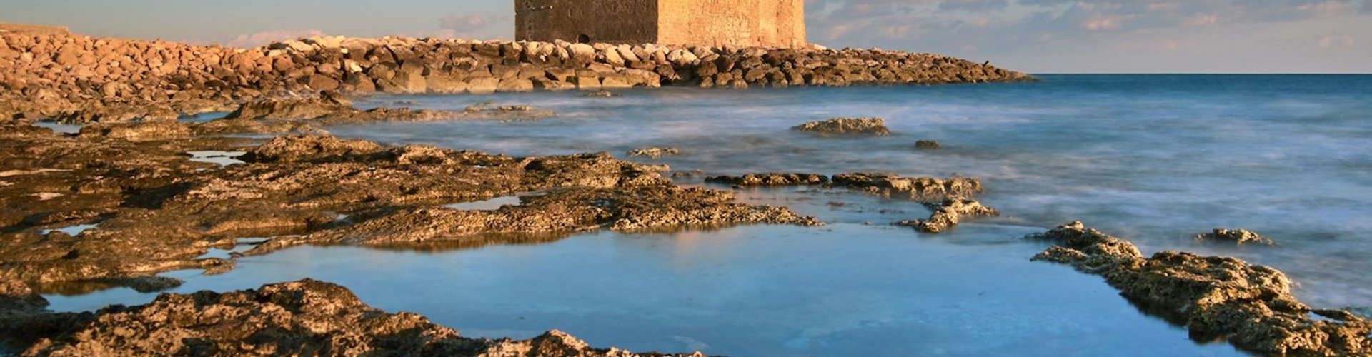 Panoramic view of Paphos coastline at sunset